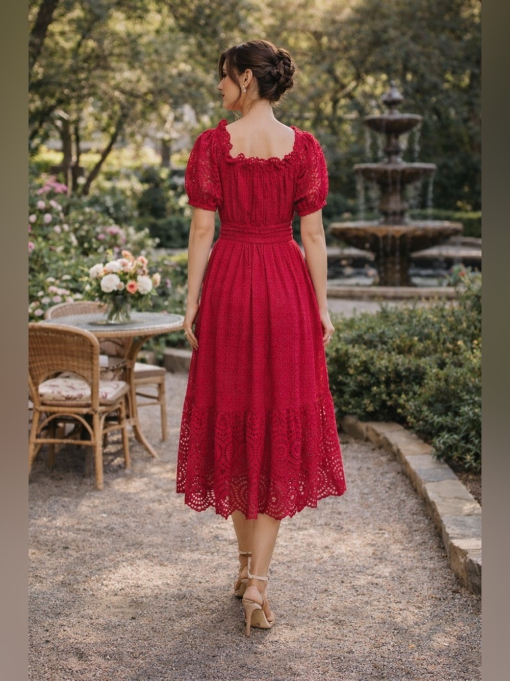 Ulla Johnson Hollie Lace Midi Dress Sz 2 Red Feminine Boho - Picture 2 of 10